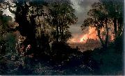 Franciszek Kostrzewski Fire of village. Sweden oil painting artist